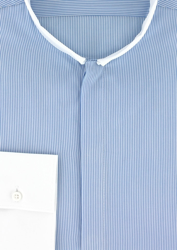 Chemise coupe cintr e rayures bleu col invers blanc