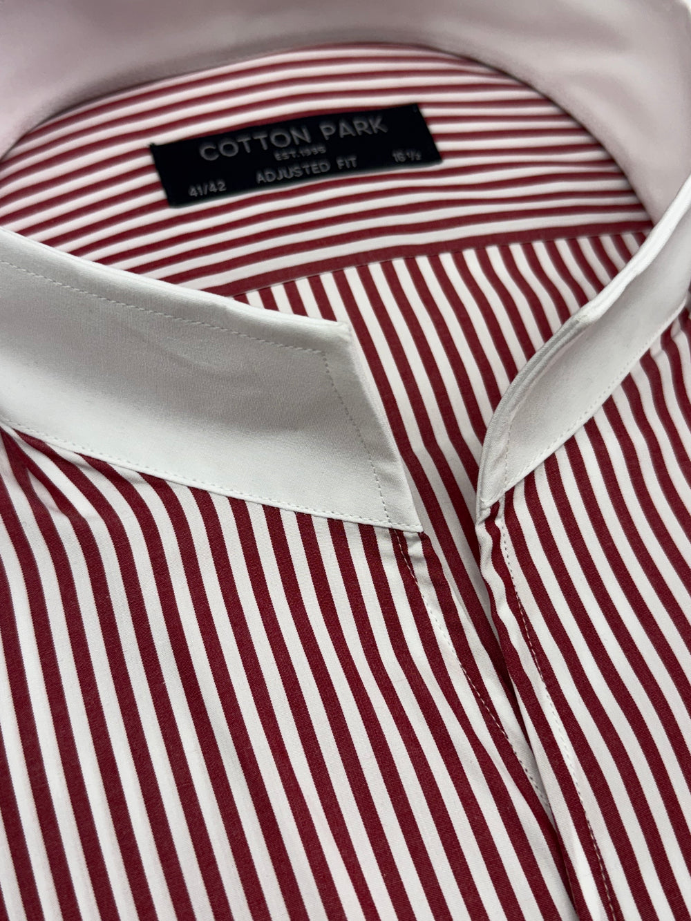 Chemise col blanc rayures rouges col droit ouvert