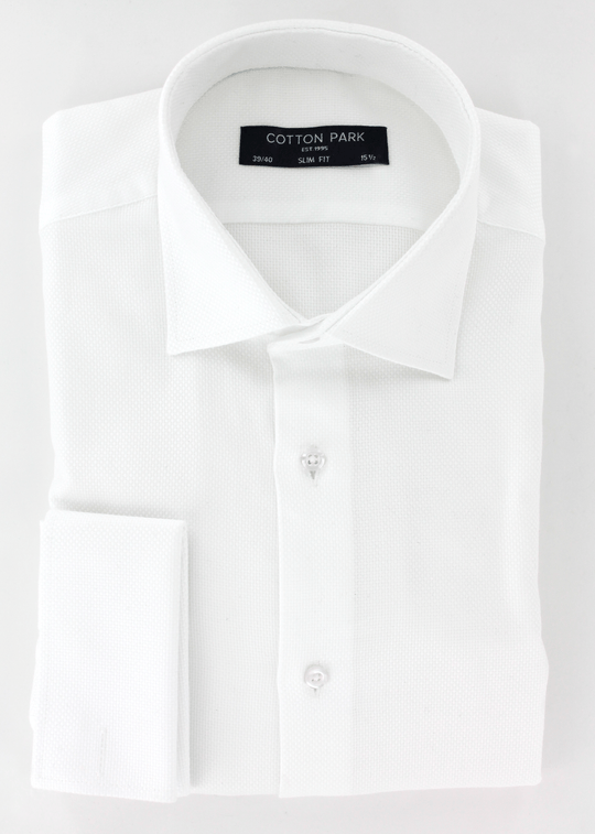 Chemise cintrée natté blanc à poignets mousquetaires | Cotton Park