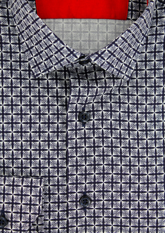 chemise Cotton Park bleu à motifs