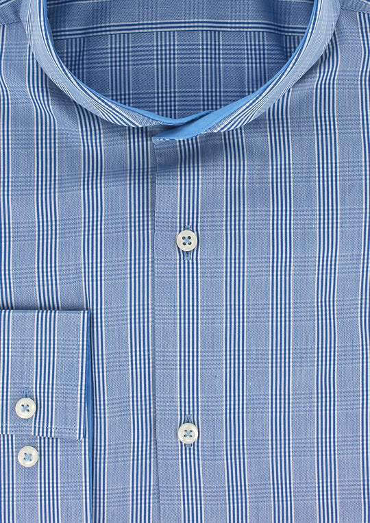 Chemise cintrée col cutaway prince-de-galles bleu marine