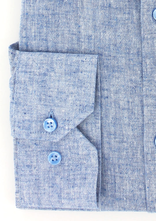 Chemise cintrée en lin coton bleu