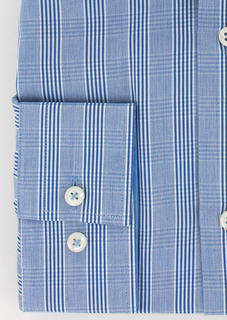 Chemise cintrée col cutaway prince-de-galles bleu marine