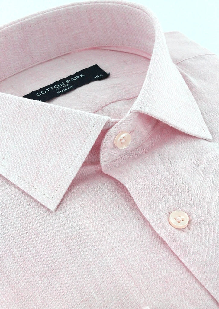 Chemise cintrée en lin coton rose