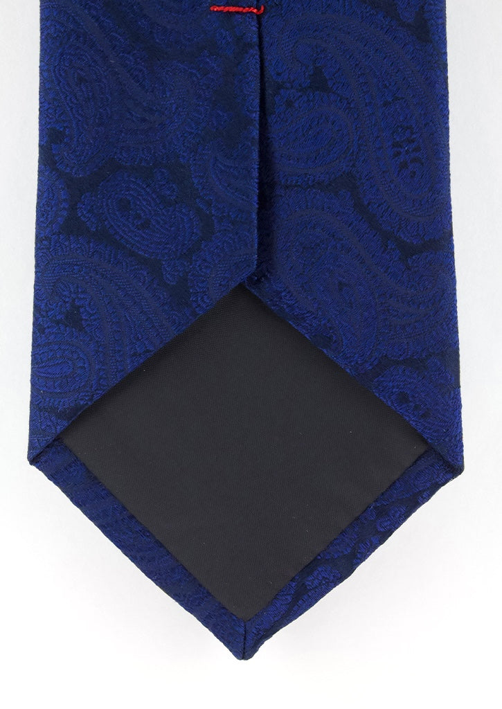 Cravate en soie tissée bleu royal motif paisley bleu marine