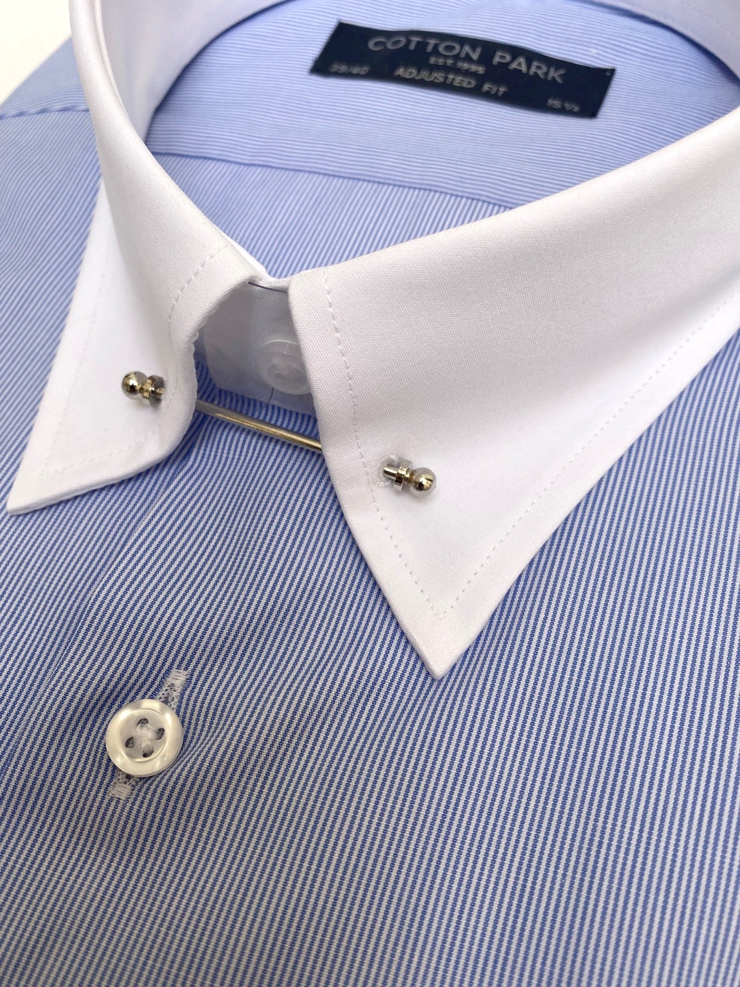 Blue tab collar fitted shirt with white collar Cotton Park